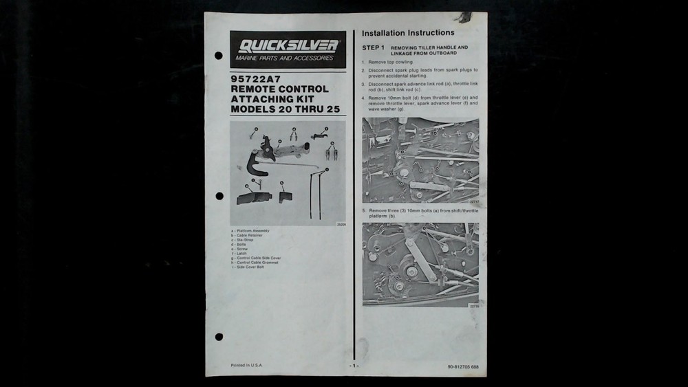 Quicksilver 95722A7 Remote Control Attaching Kit Manual Models 20-25