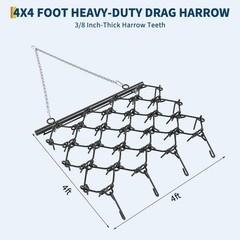 GRAVEE Drag Harrow for ATV UTV Tractor 4×4 ft 5×4.5 ft 3/8″ 1/2″ Teeth