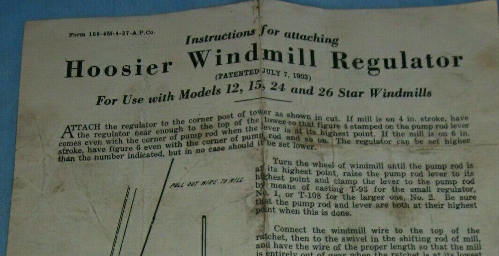 Flint & Walling Hoosier Windmill Regulator Instructions