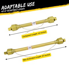 43″ – 61″ Telescopic PTO Shaft Brush Hog PTO Drive Shaft 1-3/8″ x 6 Spline Ends