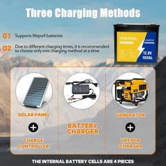 LiFePO4 Battery 12V 100Ah Deep Cycle Solar RV Camper Boat Marine Off-Grid 1280Wh