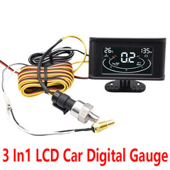 3 In 1 LCD Digital Gauge Car Kit Voltmeter Oil Pressure Water Temp Meter 12V-24V