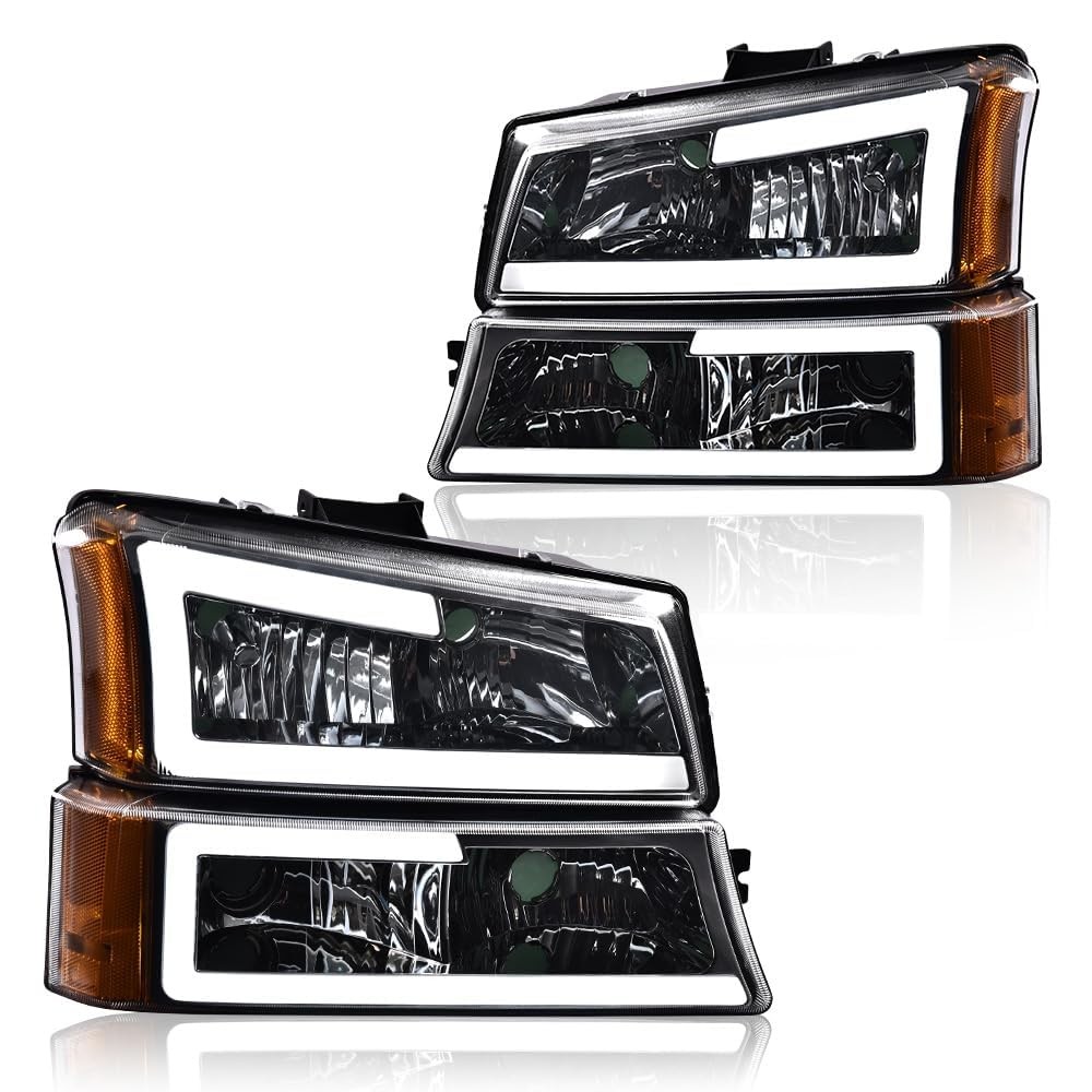 LED DRL Headlight 03-06 Silverado Avalanche GM250222 Clear Lens Chrome Amber