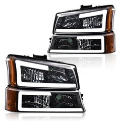 LED DRL Headlight 03-06 Silverado Avalanche GM250222 Clear Lens Chrome Amber