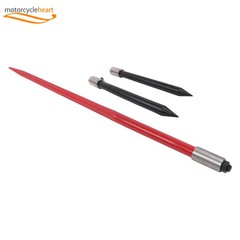 Hay Spear Attachment 49″ 3000 Lbs Capacity Red Bale Fork W/ 2 Stabilizer Spears