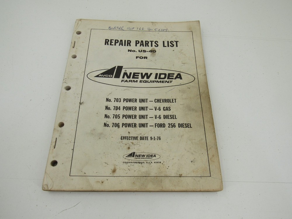 New Idea 703 704 705 706 Uni System Power Unit Parts List Catalog MISSING PAGES