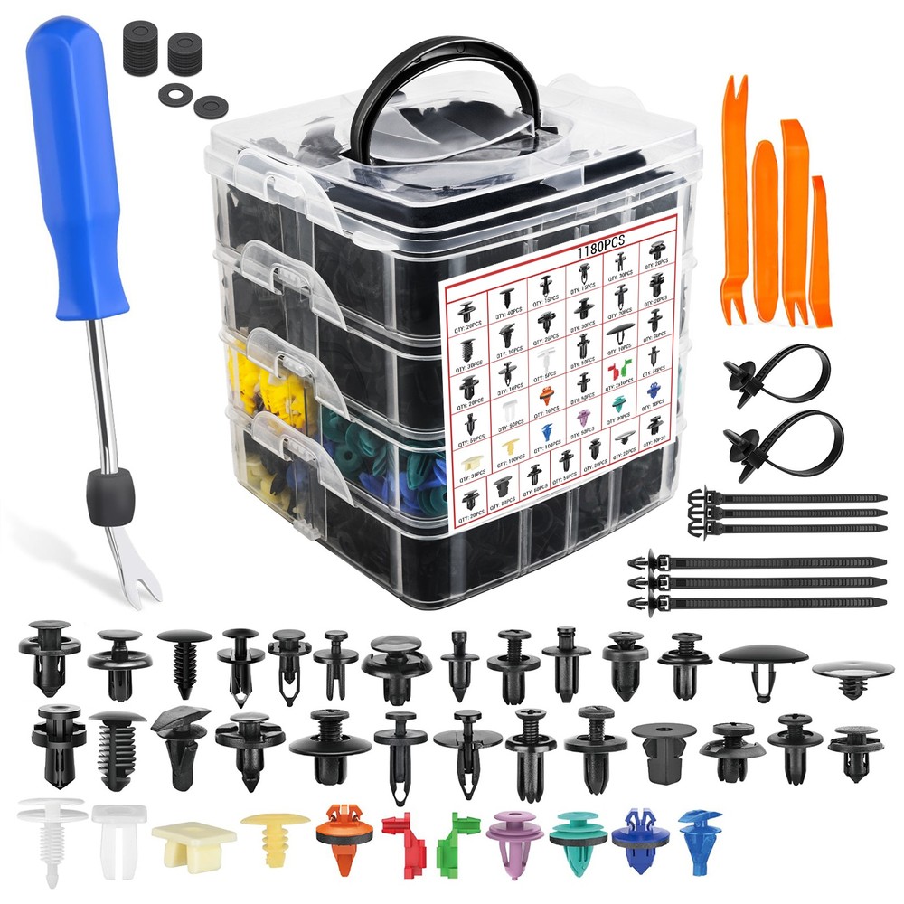 1295pc Car Push Retainer Clips & Auto Fasteners Assortment Kit Removal Tools Set