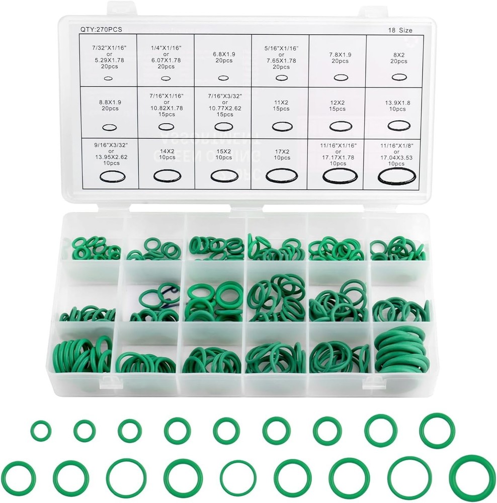 270PCS AC O Ring Kit 18 Sizes Oil Resistant Rubber Sealing Assortment with Box