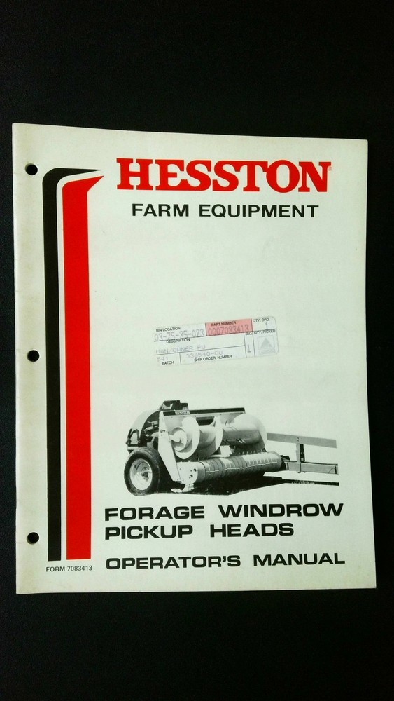 Hesston Forage Windrow Pickup Heads Operator’s Manual Farming Equipment Guide