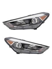 Headlight Assembly 2016-2018 Hyundai Tucson Halogen LED DRL Black Housing Pair