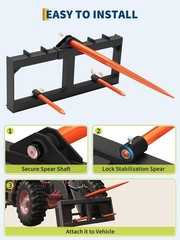 Farm Hay Transport Attachment Hay Spear, 49″ 3000lbs Quick Connect Accessory Wit