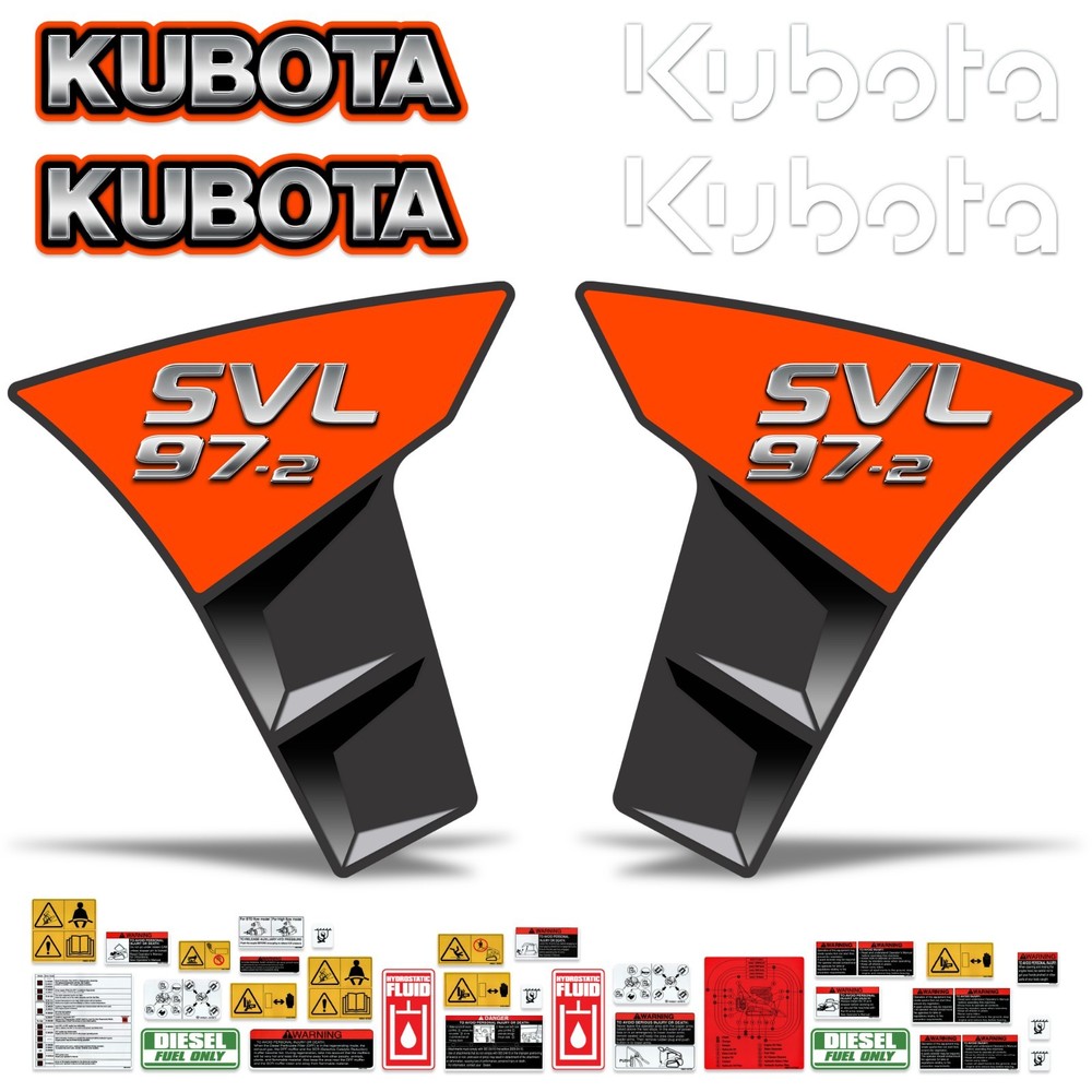 Complete Decal Kit fits Kubota SVL97-2 Skid Steer + Vinyl Safety Stickers SVL97