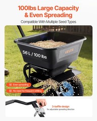 VEVOR Walk-Behind Broadcast Spreader 100LB 0-9.8ft Spreading Width Fertilizer