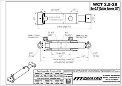 Hydraulic Cylinder Welded Double Acting 2.5″ Bore 28″ Stroke Cross Tube 2.5×28