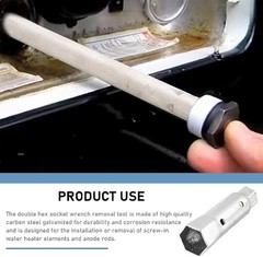 Dual Hex Anode Rod Removal Tool, 1-1/16 in x 1-1/2 in x 6 in Water Heater Elemen