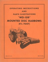 Allis Chalmers WD-109 Snap Coupler Mounted Disc Disk Harrow Manual 8.5′ WD45 WD