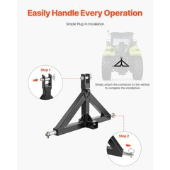 Uimoso 2″ Tractor Hitch Receiver Adapter, 3-Point, 3000 lbs Load Capacity
