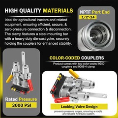Pioneer 9500-4 Hydraulic Break-Away Coupler Kit Agricultural Tractor Clamp 1/2