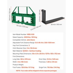 Uimoso Pallet Fork Frame Attachment w/36 inch Skid Steer Forks for JD Tractors