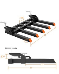 Clamp on Debris Forks Fits 48” Bucket, Heavy Duty 5-Tine 2500LBS Clamp-on Forks