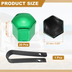20Pcs 21mm Wheel Lug Nut Cover Bolt Caps Car Tire Nut Cover with Tongs Green