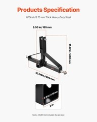 3 Point Trailer Hitch with 2 in Receiver, 3pt Quick Hitch Attachment for Categor