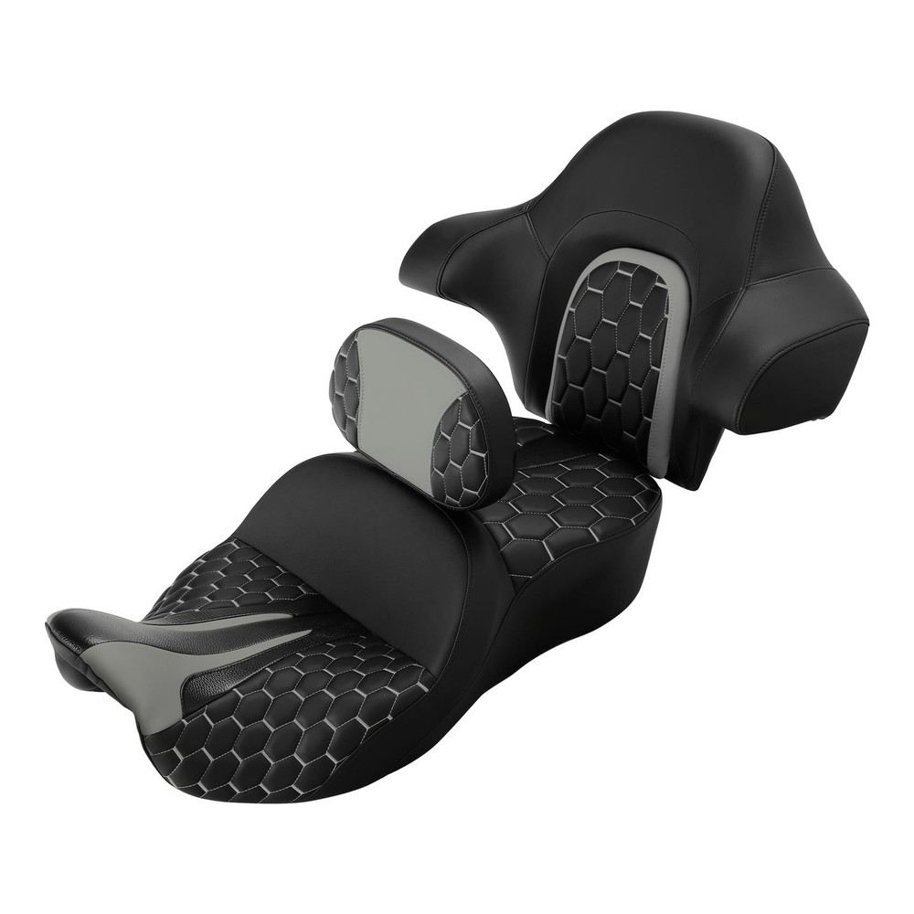 Ext Reach Seat w/ Backrest & Tour Pak Pad Road King & Glide Models 14-23 White