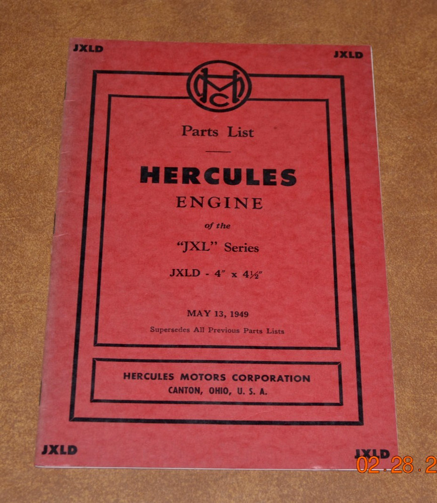 HERCULES Motors Corporation 1949 Engine JXL Series Parts List