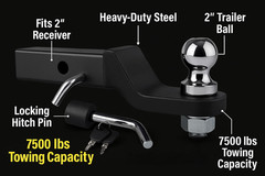 Trailer Hitch Ball Mount, for 2″ Receiver with 2-5/16″ Ball 2″ Drop 7500 lb