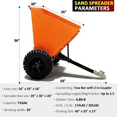 71Gal Towable Sand & Gravel Spreader 882lb Capacity ATV UTV|Towed 2″ Coupler 39″