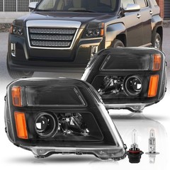 Headlight Assembly 2010-2015 GMC Terrain Halogen Left+Right Black Amber