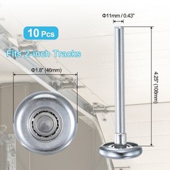 10pcs 1.8″ Zinc-Plated Steel Garage Door Rollers 4.25″ Long Stem Silver
