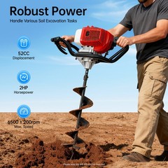 52CC Gas Powered Earth Auger Post Hole Digger Auger 2 Stroke 2hp, NO Drill Bits