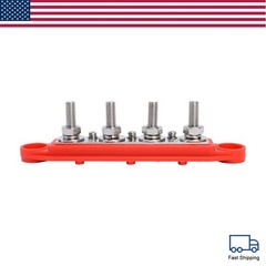 New Red & Black 5/16″ 4 Stud Power Distribution Block -BUSBAR- With Cover