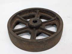 Lot of four antique cast-iron industrial pull cart caster wheels with 6 spokes