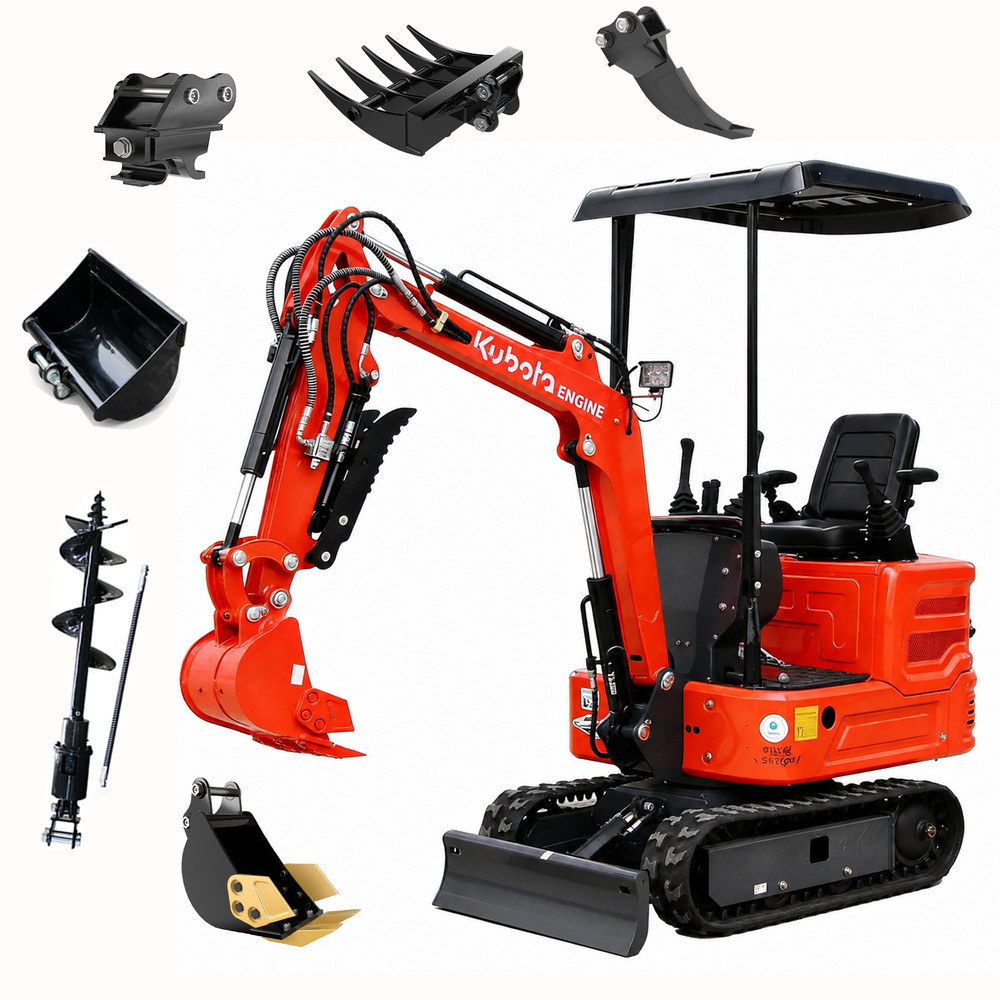 1.4Ton Mini Excavator Kubota 2-Cyl Diesel EPA Digger w/6 Attachments