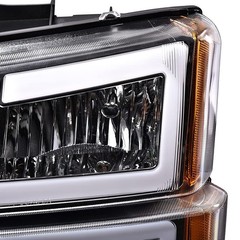 LED DRL Headlight 03-06 Silverado Avalanche GM250222 Clear Lens Chrome Amber