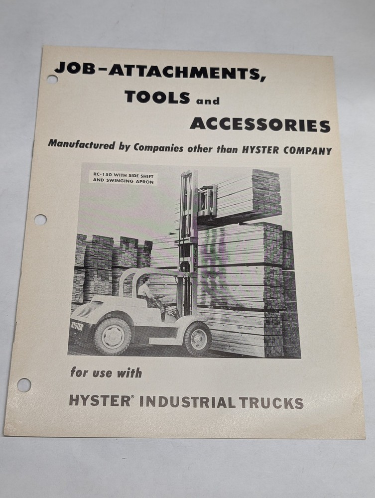 HYSTER FORKLIFT JOB ATTACHMENTS & ACCESSORIES CATALOG SALES BROCHURE 1956