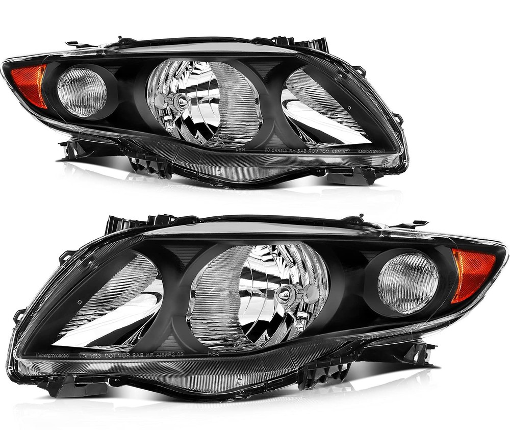 Headlight Assembly Toyota Corolla 09-10 Black Housing Amber Reflector Clear Lens