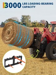 3000LBS 49″ Hay Bale Spear Attachment w/Hay Spear & Stabilizer Spear for Tractor