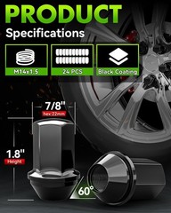 24pcs Lug Nuts for F150 One-Piece OEM M14x1.5 Black 24PCS-2015-2025 F150