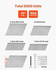 16 Gauge Finish Nails, 20-Degree Angled Finishing Nails, 2000-Count
