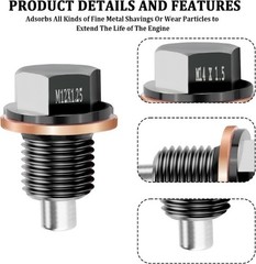 Magnetic Oil Drain Plug M14x1.5 with 5 Gaskets, Aluminum Oil Pa Color: M14x1.5