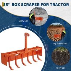 Tractor Land Grading Attachment Box Blade for Tractor 55″, 3 Point Hitch Box Scr