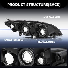 Headlight Set for 2004-2005 Civic Sedan Coupe Halogen Black Clear Left Right