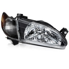 1998-2000 Toyota Corolla Headlights Clear Lens Black Housing Amber Reflector