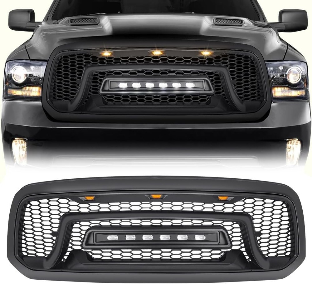 Front Grille Dodge Ram 1500 2013 2018 Matte Black Off Road Lights