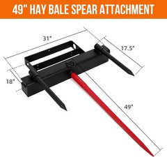 39/49″ Heavy-Duty Hay Spear Attachment 4000 Lbs Universal for Skid Steer Tractor