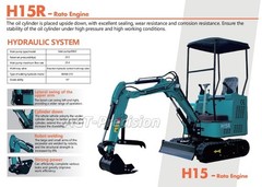 PILOT SYSTEM H15R AGT 1 Ton Mini Excavator Digger with 13.5HP RATO R420D Engine