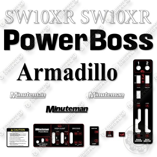 Fits Powerboss SW10XR Decal Kit Armadillo Minuteman Sweeper – 7 YEAR 3M VINYL!